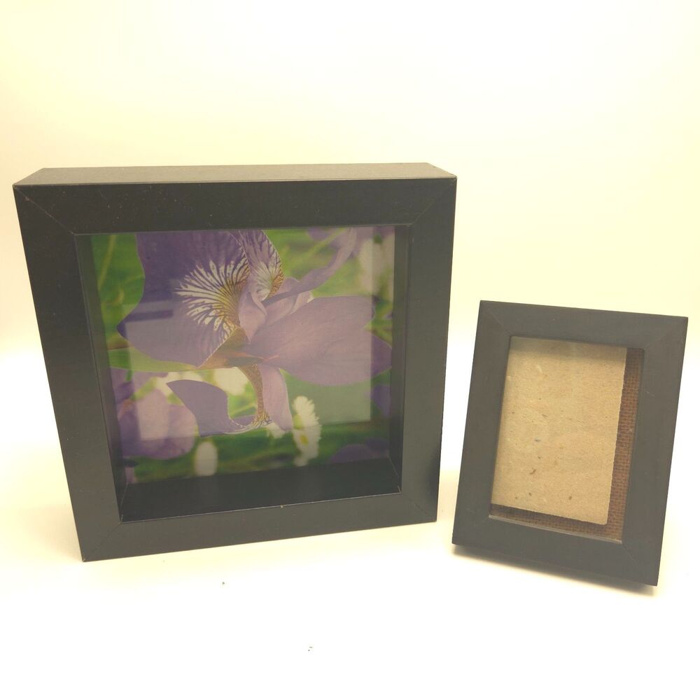 Set of 2 Black Photo Frames 5x5 & 2x3 Square Small Tabletop